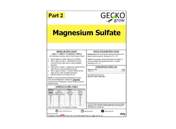 Instrukcja przygotowania roztworu z siarczanem magnezu siedmiowodnym. Produkt Gecko Grow.