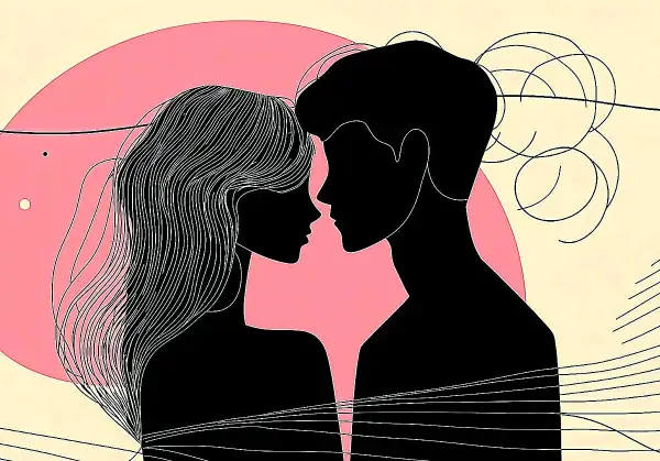 Siluetas de pareja mirándose, evocando la conexión profunda que define a una persona demisexual que es.