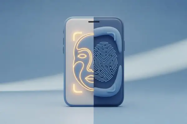 Telefon z podziałem na twarz i odcisk palca. Funkcje bezpieczeństwa, takie jak talkback, chronią Twoje dane.