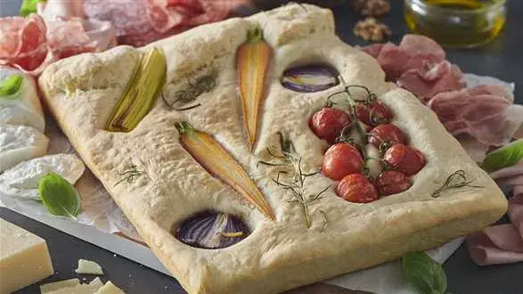 Focaccia na desce serów i wędlin