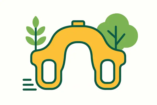 Żółte jarzmo z zielonymi elementami roślinnymi i drzewem. Symbolizuje troskę o naturę i nowe początki.