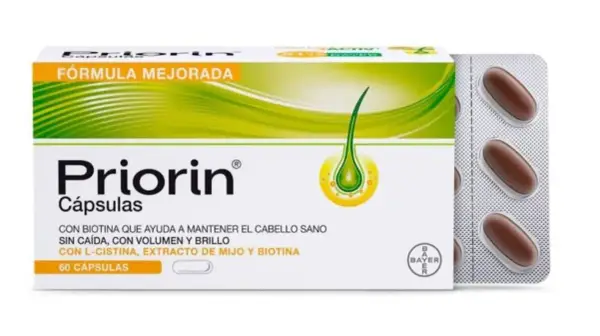 Priorin Cápsulas, un tratamiento para la caída del cabello con biotina, L-cistina y extracto de mijo.