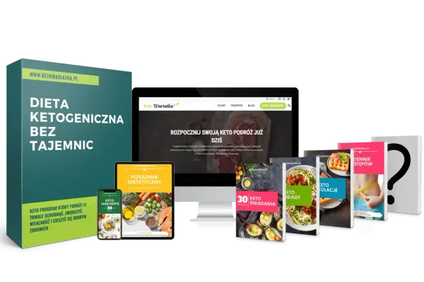Keto dieta co to? Zobacz materiały promocyjne: "Dieta Ketogeniczna Bez Tajemnic", "Keto Jadłospis", "Poradnik Dietetyczny", "30 Keto Śniadań", "Keto Obiady", "Keto Kolacje", "Dziennik Kroków".