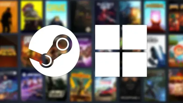 Ikona Steam i puste pola, symbolizujące jak zainstalować Steam na komputerze i rozpocząć przygodę z grami.