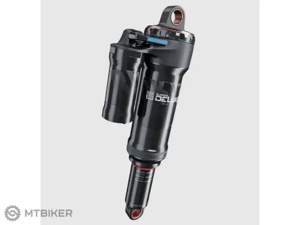Czarny amortyzator rowerowy RockShox Super Deluxe Select+. Gotowy na trudne trasy.