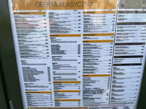 McChicken cena 16,20 zł. Klasyczna oferta McDonald's z McChickenem i innymi ulubionymi pozycjami.