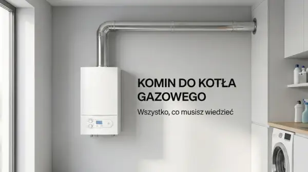 Nowoczesny piec gazowy z podłączonym do niego metalowym kominem. Czy do pieca gazowego potrzebny jest komin? Dowiedz się więcej.