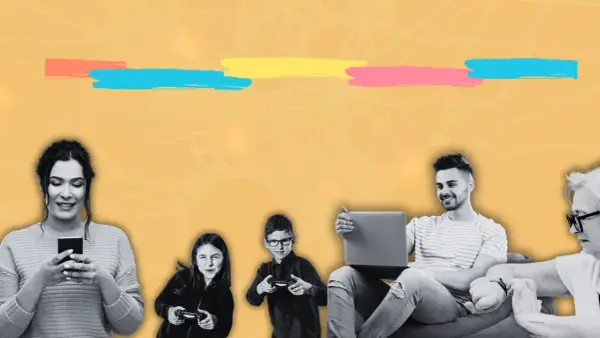 Famille connectée, des enfants aux aînés, explorant les effets des écrans sur le cerveau adulte.