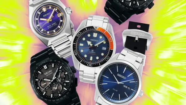 Collezione di orologi Seiko, tra cui un King Seiko e un diver, che mostrano il miglior movimento Seiko.
