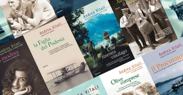 Copertine di Andrea Vitali in ordine cronologico: "La figlia del podestà", "Una finestra vistalago", "Olive comprese", "Il procuratore".