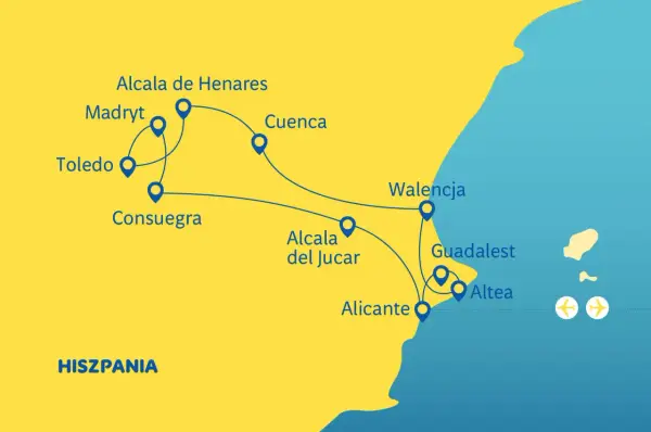 Trasa po Hiszpanii: Madryt, Toledo, Consuegra, Alcala de Henares, Cuenca, Alcala del Jucar, Walencja, Guadalest, Altea, Alicante. Odkryj serce La Manchy!