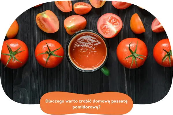 Świeże pomidory i miseczka domowej passaty pomidorowej. Poznaj przepis na najlepszą passatę!