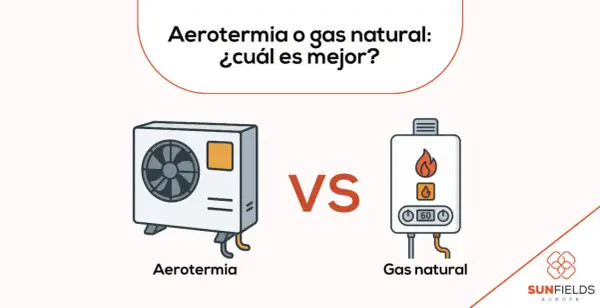 Comparativa visual de aerotermia vs gas natural, mostrando unidades exteriores e interiores. ¿Cuál es la mejor opción?
