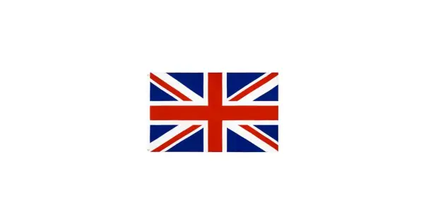 Flaga Wielkiej Brytanii: białe tło, na nim Union Jack z czerwonym krzyżem i białymi pasami na niebieskim tle.