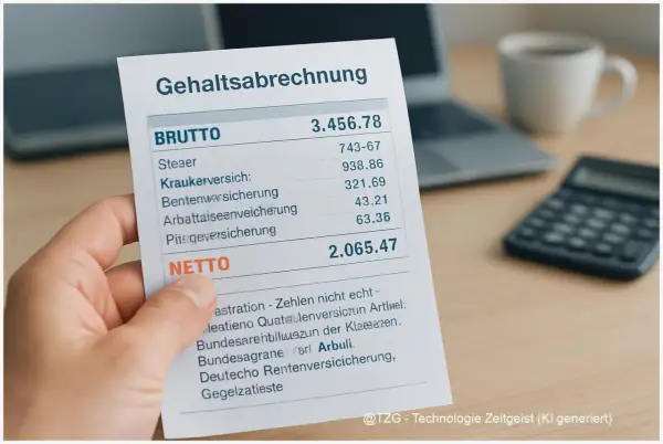 Gehaltsabrechnung zeigt Brutto- und Nettolohn. Ein Hausmeister Gehalt kann stark variieren, je nach Erfahrung und Region.