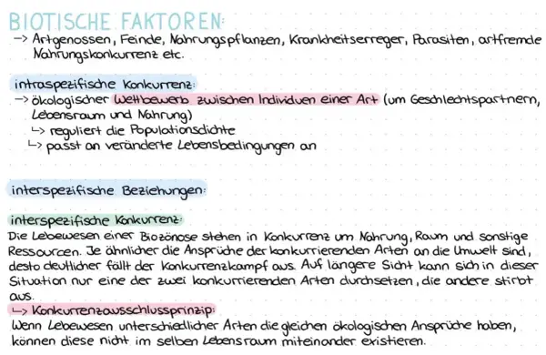Zwischen verschiedenen Arten findet **interspezifische Konkurrenz** um Nahrung und Lebensraum statt. Ähnliche Ansprüche führen zu heftigen Kämpfen, bei denen eine Art verdrängt wird.