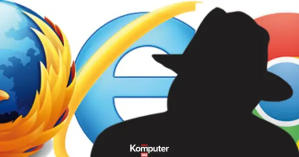 Sylwetka detektywa na tle ikon przeglądarek Firefox, Internet Explorer i Chrome. Czas włączyć tryb incognito.