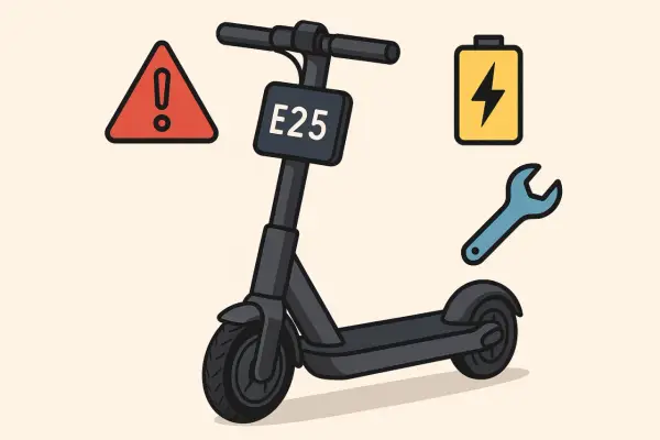 Icône pour réinitialiser trottinette électrique Wispeed : avertissement, batterie, clé à molette.