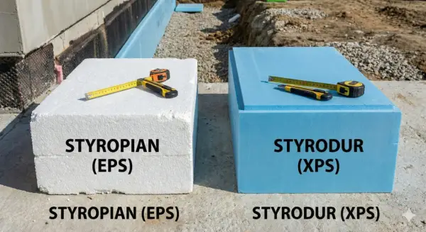 Biały styropian (EPS) i niebieski styrodur (XPS) – dwa materiały izolacyjne. Zastanawiasz się, styrodur co to jest? To płyta XPS, twardsza i gęstsza od styropianu.