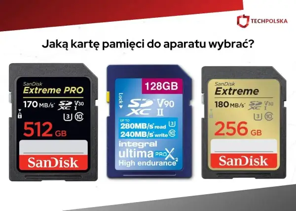 Trzy karty pamięci SanDisk: 512 GB Extreme PRO, 128 GB Integral Ultima ProX2 i 256 GB Extreme. Wybierz odpowiednią kartę flash do swojego aparatu.