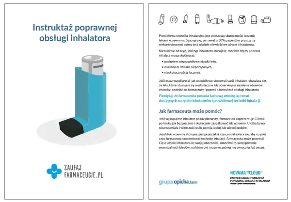 Instrukcja obsługi inhalatora, kluczowa dla skuteczności leków, np. digoksyny. Poprawna technika zapobiega błędom i zapewnia właściwe działanie.