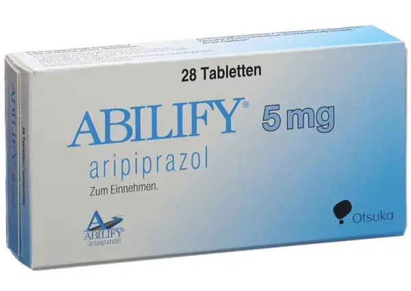 Opakowanie leku Abilify 5 mg zawierające aripiprazol, 28 tabletek do przyjmowania.