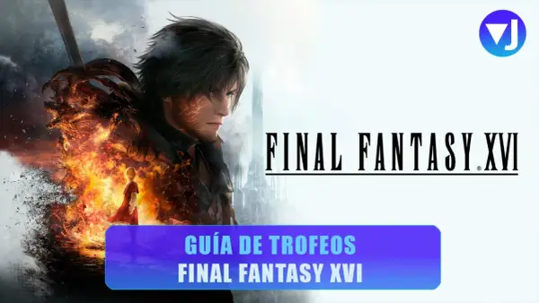 Guía de trofeos de Final Fantasy XVI con Clive y un dragón de fuego.