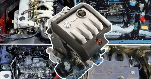 Silnik Volkswagen TDI SDI z widocznymi elementami innych jednostek napędowych.