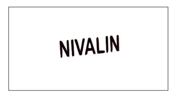 Nivalin - nazwa marki leku, napisana grubymi, ciemnymi literami na białym tle.