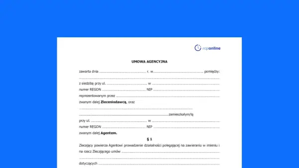 Umowa agencyjna: dane Zleceniodawcy i Agenta, powierzenie prowadzenia działalności polegającej na zawieraniu umów.