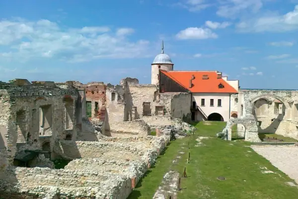 Ruiny zamku w Janowie Podlaskim, jednym z lubelskich miast, z zachowanym fragmentem pałacu i wieżą.