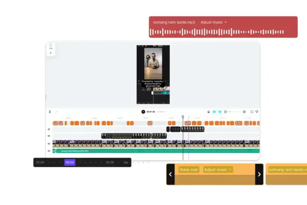Edytor wideo pokazuje, jak zrobic rolke ze zdjec, dodając muzykę i dopasowując jej głośność.