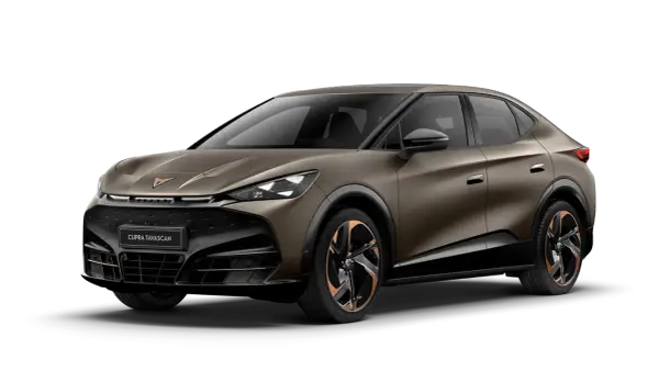 Brązowy Cupra Tavascan z miedzianymi akcentami na felgach i karoserii. Nowoczesny design SUV-a coupe.