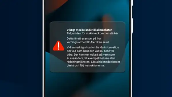 Varning! SE-Alert visar hur ditt hem vill skicka viktiga varningar till dig. Ett exempel på ett varningsmeddelande.
