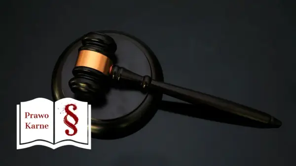 Młotek sędziowski na tle symbolu paragrafu i otwartej księgi "Prawo Karne". Artykuł 339 kpk.
