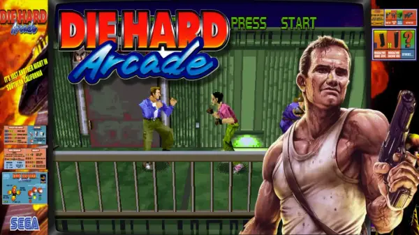 Die Hard Arcade na Sega Saturn. John McClane gotuje się do walki.