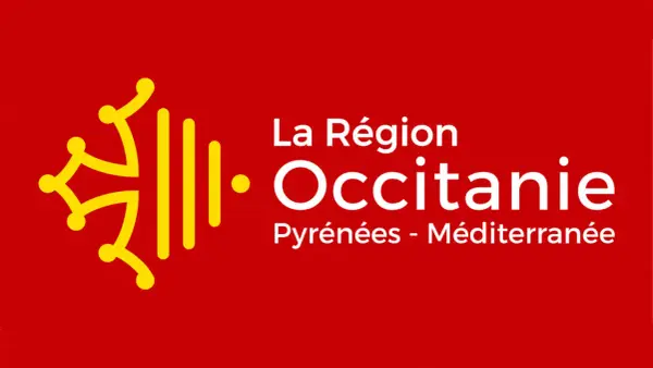 Le logo de la Région Occitanie, avec son emblème jaune sur fond rouge. Pensez à l'eco cheque Occitanie pour vos projets durables !