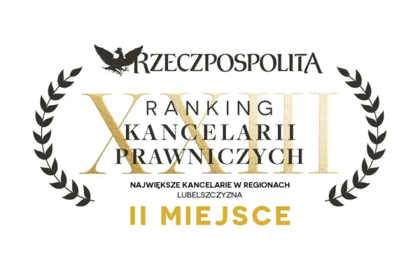 Grafika z napisem "Ranking Kancelarii Prawniczych", orłem i wieńcem laurowym, informująca o II miejscu.