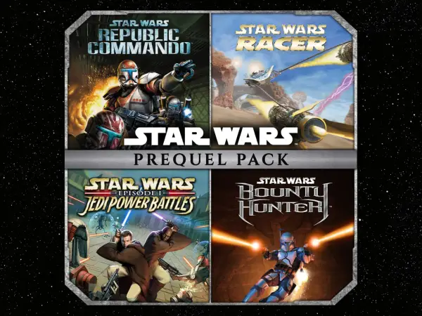 Star Wars Prequel Pack: Republic Commando, Racer, Jedi Power Battles, i Bounty Hunter.