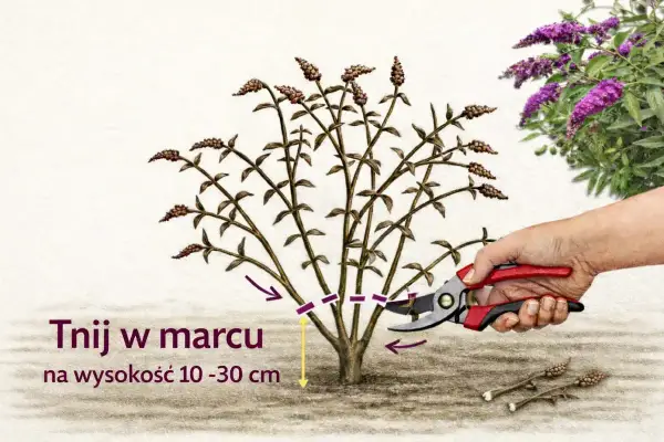 Kiedy sadzić budleję? Przycinaj ją w marcu na wysokość 10-30 cm, by pięknie kwitła.