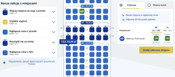 Ryanair - Miejsca przy oknie. Które rzędy A i F wybrać?