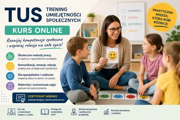 Nauczycielka pokazuje dzieciom kartę z uśmiechniętą buźką podczas zajęć TUS.
