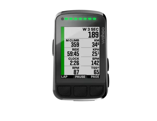 Wahoo ELEMNT Bolt z polskim menu. Wyświetla dane o jeździe: przewyższenie, czas, prędkość, tętno i inne.