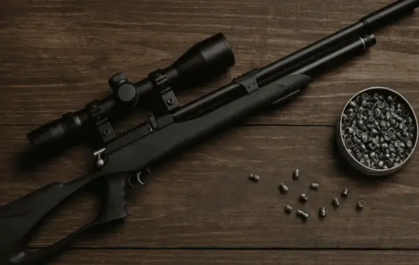 Carabine à air comprimé avec lunette et boîte de plombs, un exemple de la meilleur marque d'arme à feu pour le tir de précision.