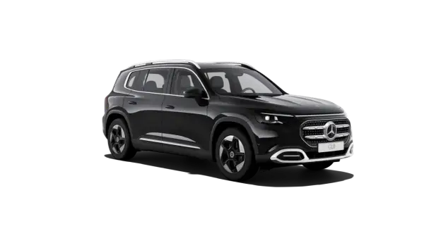 Czarny Mercedes GLB na czarnym tle. Sprawdź jego wymiary i możliwości.