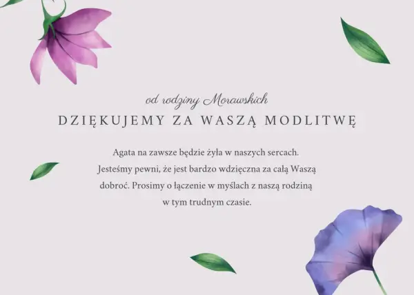Podziękowanie od rodziny Morawskich za modlitwę. Wyrazy wdzięczności i prośba o wsparcie w trudnym czasie, co to są kondolencje.