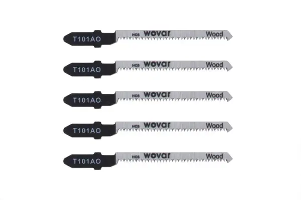 Cinco hojas de sierra de calar T101AO para madera, con dientes finos y marca Wovar.