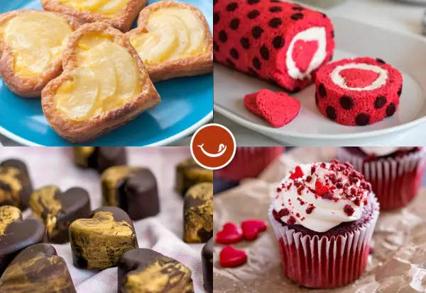 Pasteles en forma de corazón, rollo de red velvet y cupcakes. ¡Ideas de postres para sorprender a tu pareja!