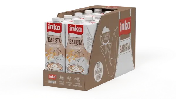 Kartony z mlekiem owsianym Inka Barista, idealne do spieniania, bez dodatku cukru.