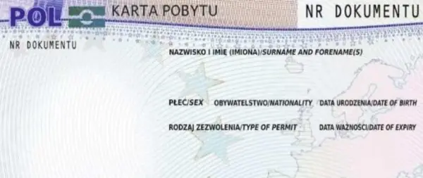 Fragment karty pobytu czasowego z danymi osobowymi i numerem dokumentu.